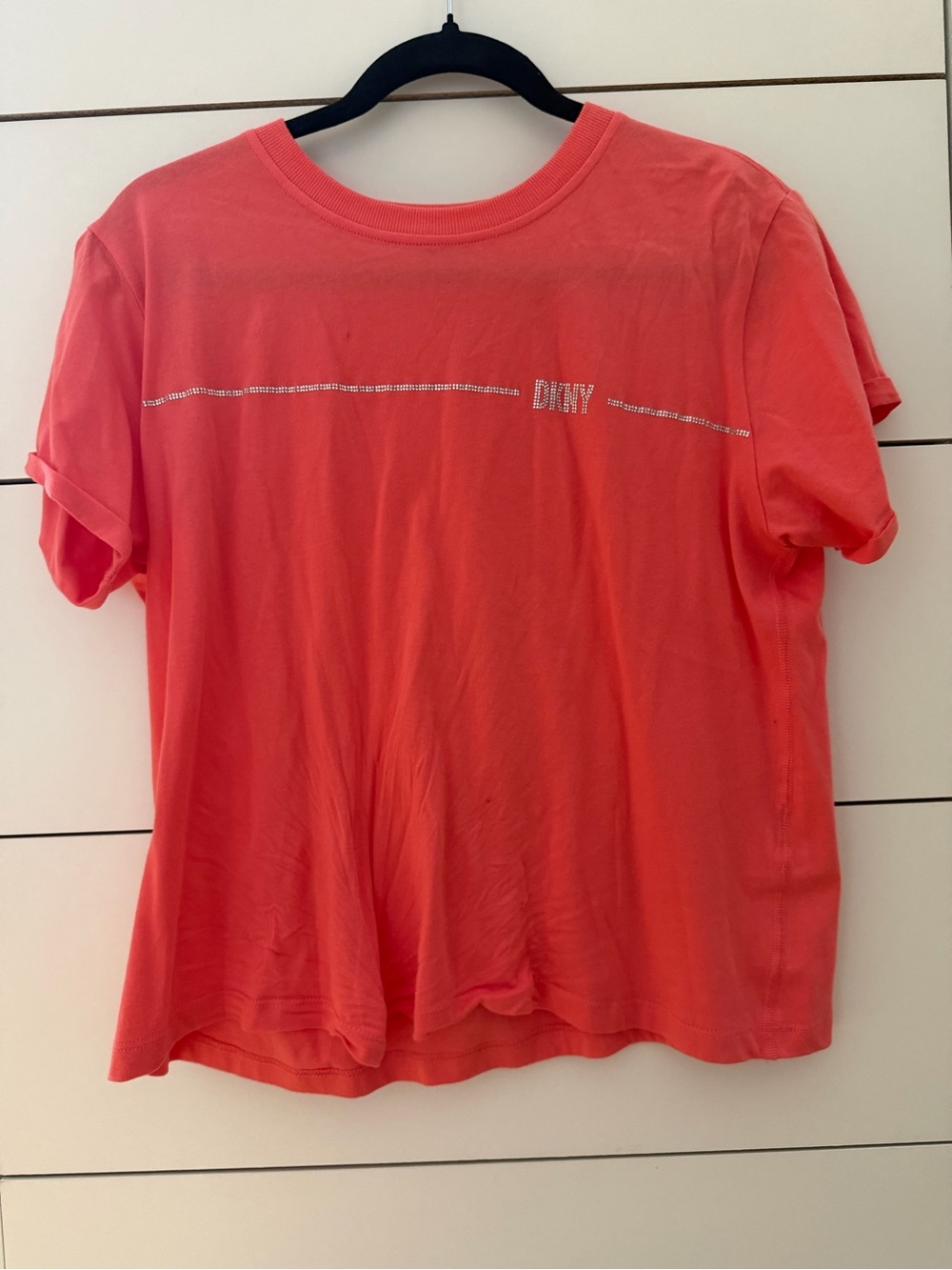 DKNY Coral Coral Short-Sleeve Tee with Rhinestone Logo